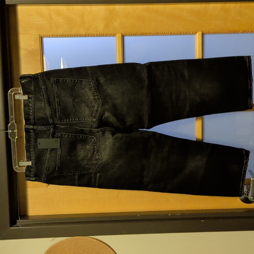 R13 Distressed Taylored Crop Relaxed Jeans In Eton Black Selvedge - Picture 3 of 5